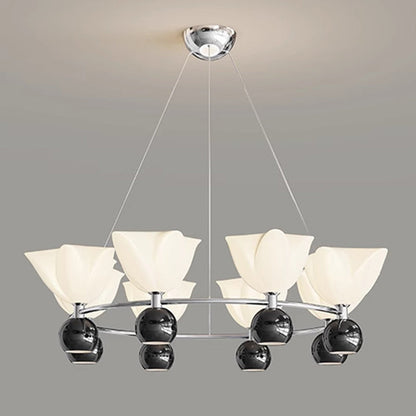 Contemporary Nordic Cream Flower Round Ball Aluminum PC Hardware LED Chandelier For Living Room