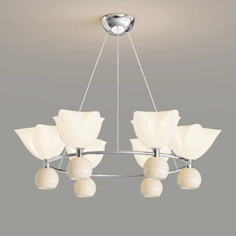 Contemporary Nordic Cream Flower Round Ball Aluminum PC Hardware LED Chandelier For Living Room