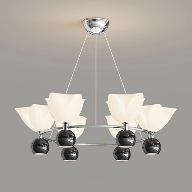 Contemporary Nordic Cream Flower Round Ball Aluminum PC Hardware LED Chandelier For Living Room