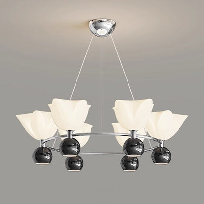 Contemporary Nordic Cream Flower Round Ball Aluminum PC Hardware LED Chandelier For Living Room