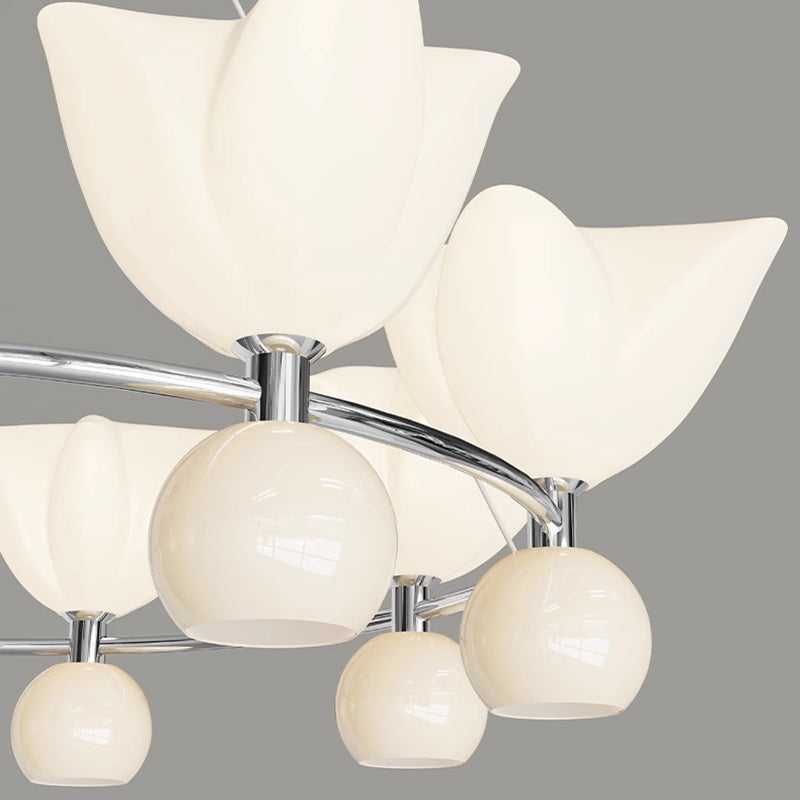 Contemporary Nordic Cream Flower Round Ball Aluminum PC Hardware LED Chandelier For Living Room