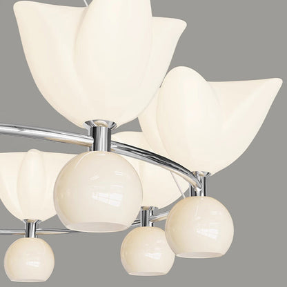 Contemporary Nordic Cream Flower Round Ball Aluminum PC Hardware LED Chandelier For Living Room