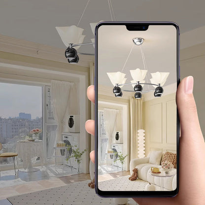 Contemporary Nordic Cream Flower Round Ball Aluminum PC Hardware LED Chandelier For Living Room