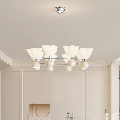 Contemporary Nordic Cream Flower Round Ball Aluminum PC Hardware LED Chandelier For Living Room