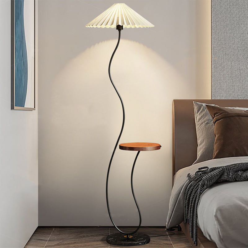 Contemporary Nordic Umbrella Fabric Lampshade Marble Base Iron 1 - Light Standing Floor Lamp For Living Room