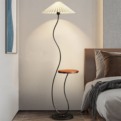 Contemporary Nordic Umbrella Fabric Lampshade Marble Base Iron 1 - Light Standing Floor Lamp For Living Room
