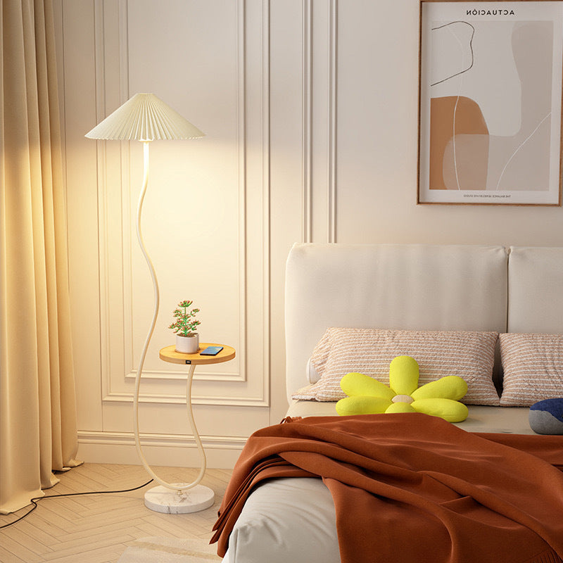 Contemporary Nordic Umbrella Fabric Lampshade Marble Base Iron 1 - Light Standing Floor Lamp For Living Room