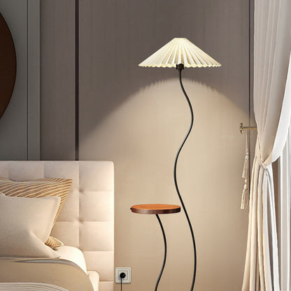Contemporary Nordic Umbrella Fabric Lampshade Marble Base Iron 1 - Light Standing Floor Lamp For Living Room