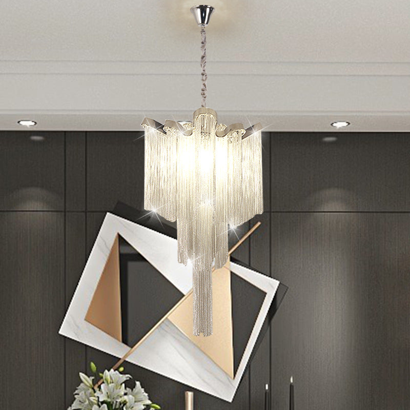 Modern Art Deco Dome Aluminum Chain Iron 4 - Light Chandelier For Living Room