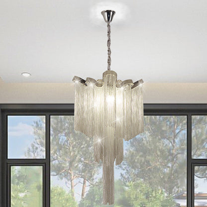 Modern Art Deco Dome Aluminum Chain Iron 4 - Light Chandelier For Living Room