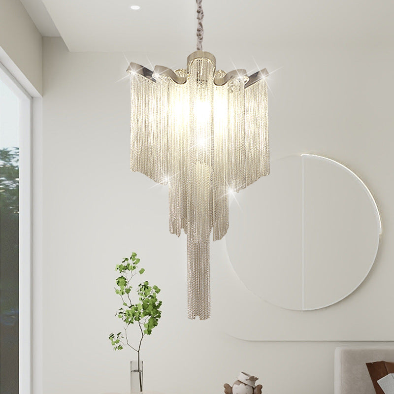 Modern Art Deco Dome Aluminum Chain Iron 4 - Light Chandelier For Living Room