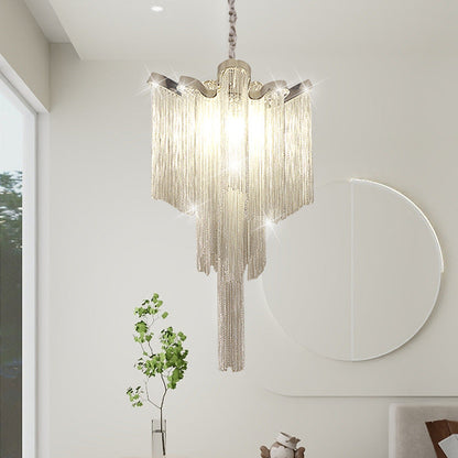 Modern Art Deco Dome Aluminum Chain Iron 4 - Light Chandelier For Living Room