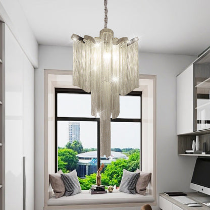 Modern Art Deco Dome Aluminum Chain Iron 4 - Light Chandelier For Living Room