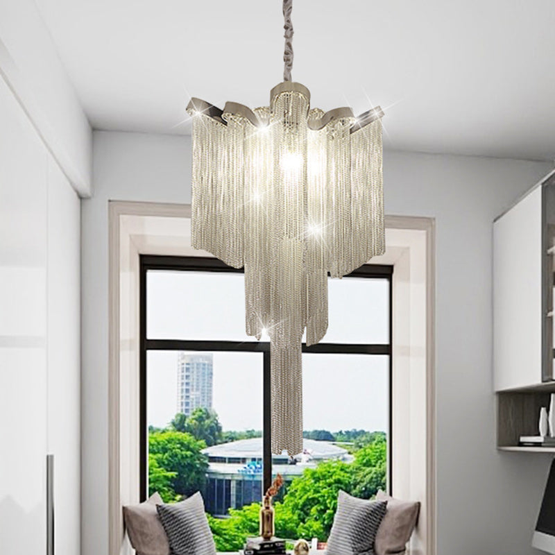 Modern Art Deco Dome Aluminum Chain Iron 4 - Light Chandelier For Living Room
