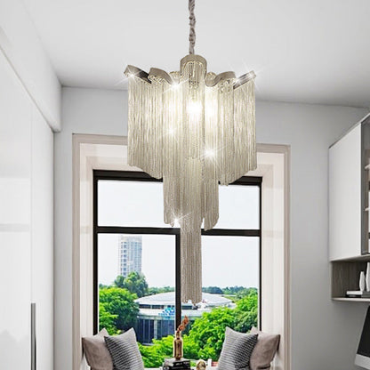 Modern Art Deco Dome Aluminum Chain Iron 4 - Light Chandelier For Living Room