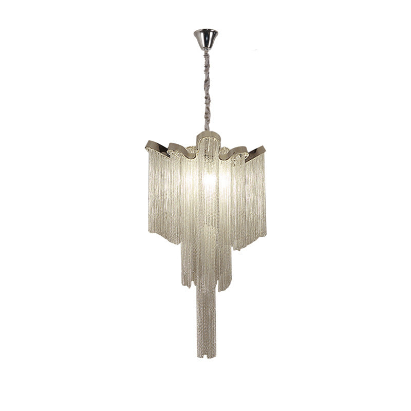 Modern Art Deco Dome Aluminum Chain Iron 4 - Light Chandelier For Living Room