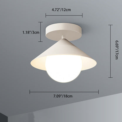 Contemporary Nordic Dome Conical Cream Iron Acrylic 1 - Light Semi-Flush Mount Ceiling Light For Hallways