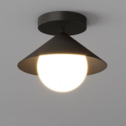 Contemporary Nordic Dome Conical Cream Iron Acrylic 1 - Light Semi-Flush Mount Ceiling Light For Hallways