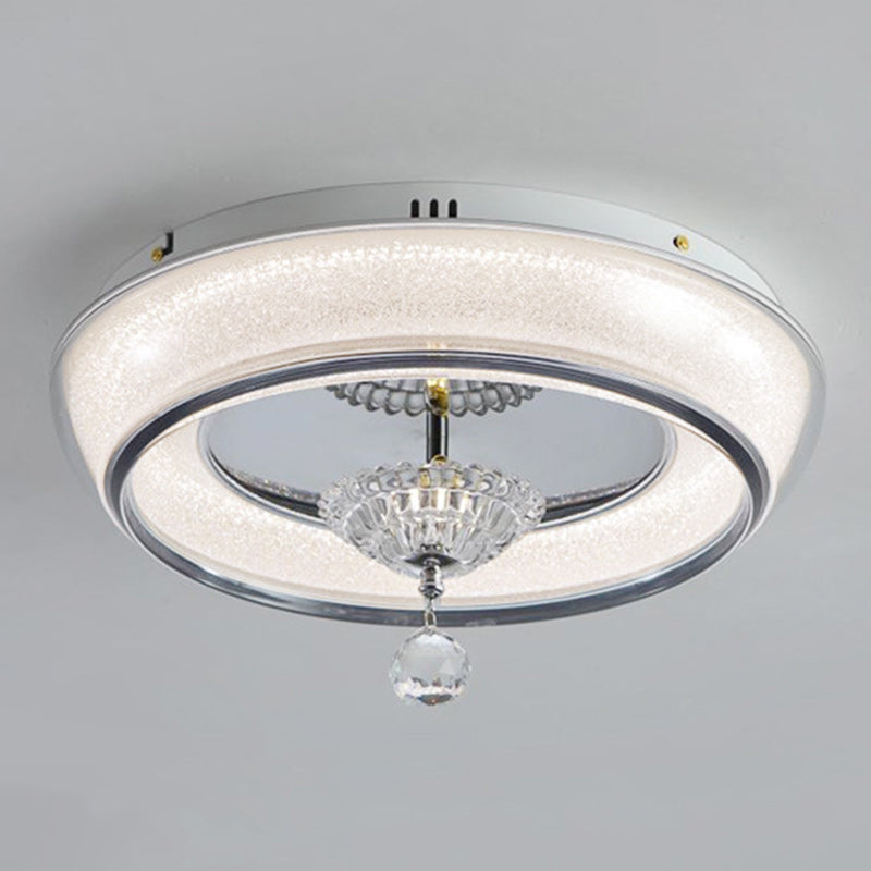 Contemporary Nordic Round Acrylic Lampshade Crystal Hardware LED Flush Mount Ceiling Light For Bedroom