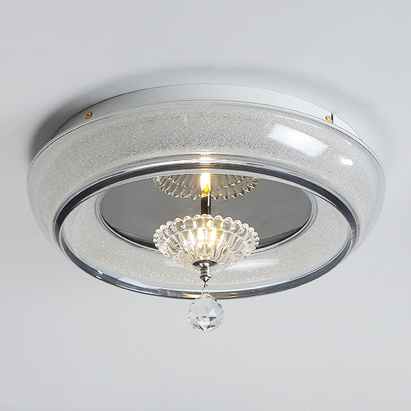 Contemporary Nordic Round Acrylic Lampshade Crystal Hardware LED Flush Mount Ceiling Light For Bedroom