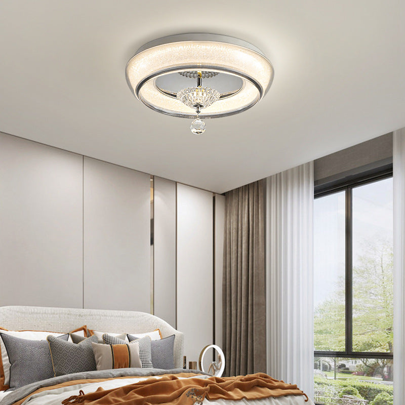 Contemporary Nordic Round Acrylic Lampshade Crystal Hardware LED Flush Mount Ceiling Light For Bedroom