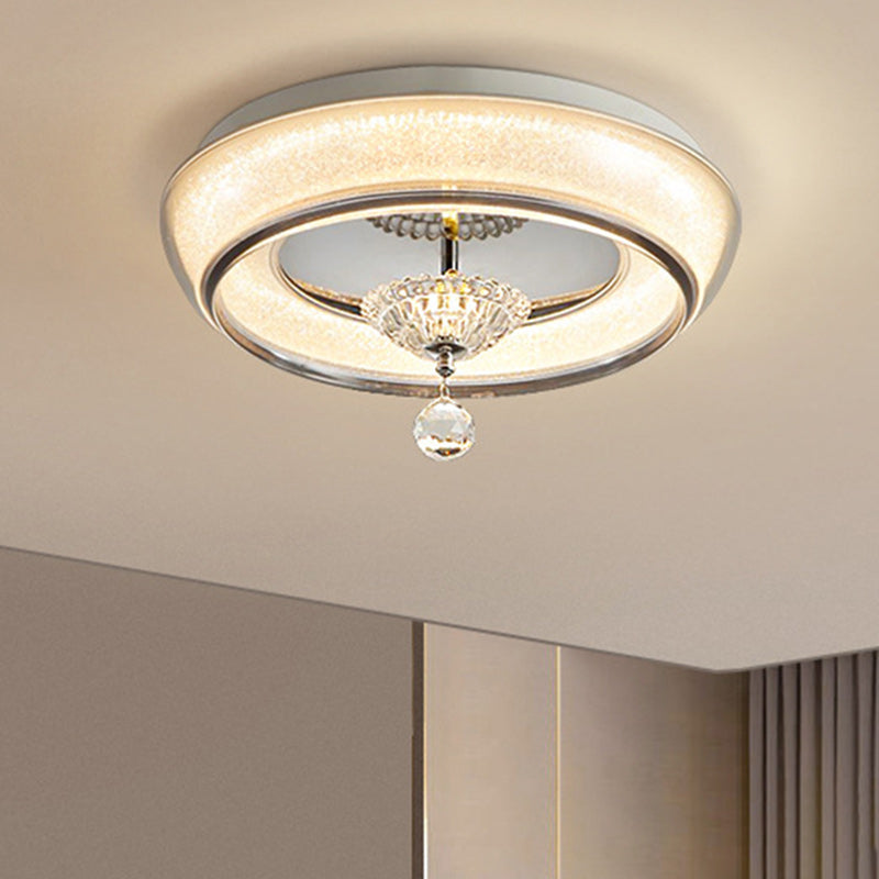 Contemporary Nordic Round Acrylic Lampshade Crystal Hardware LED Flush Mount Ceiling Light For Bedroom