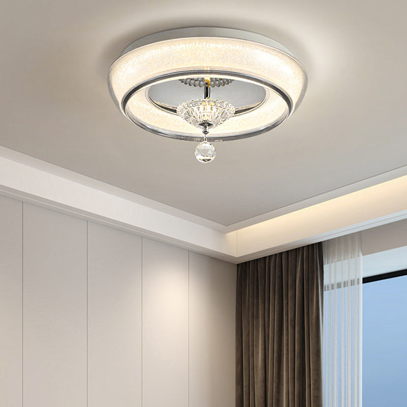 Contemporary Nordic Round Acrylic Lampshade Crystal Hardware LED Flush Mount Ceiling Light For Bedroom