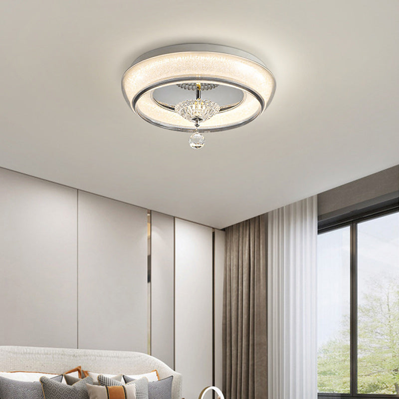 Contemporary Nordic Round Acrylic Lampshade Crystal Hardware LED Flush Mount Ceiling Light For Bedroom