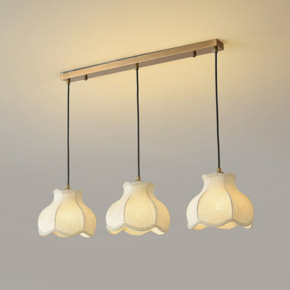 Traditional French Petal Shape Fabric Floral Print Lampshade Iron 1/3 - Light Chandelier For Dining Room