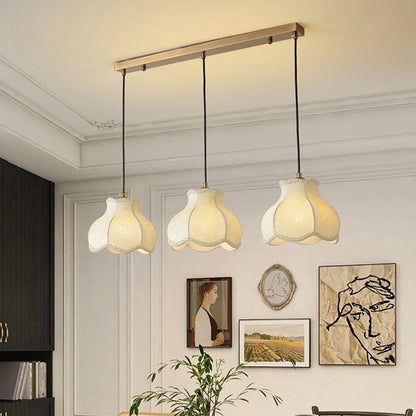 Traditional French Petal Shape Fabric Floral Print Lampshade Iron 1/3 - Light Chandelier For Dining Room