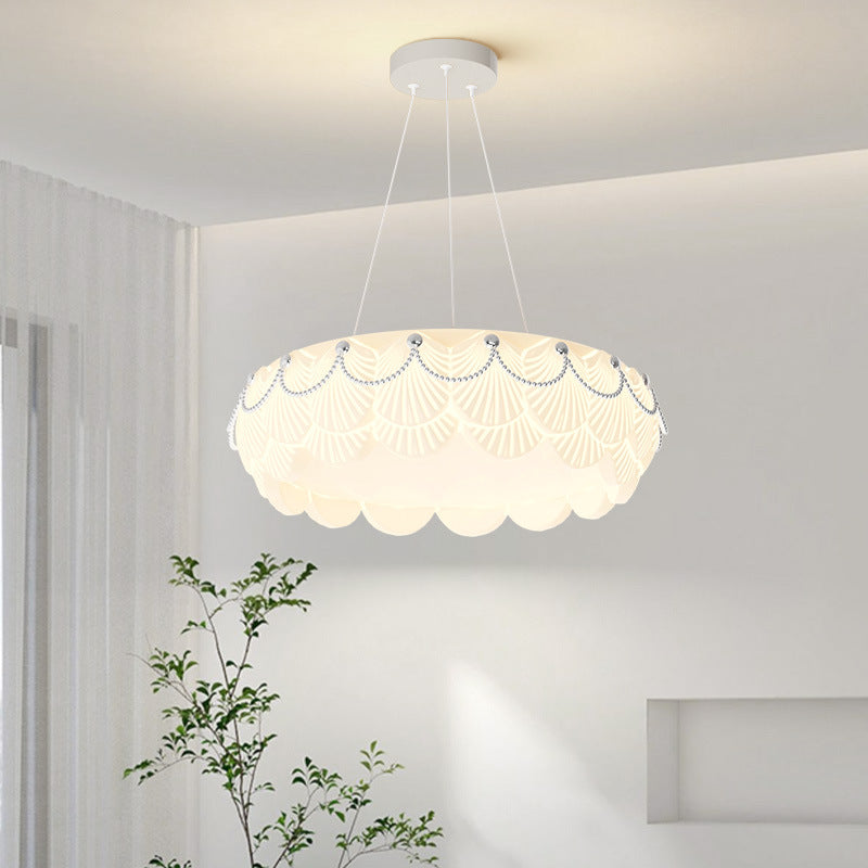 Contemporary Nordic Dome Cream Round Rotational Molding Hardware Acrylic LED Chandeliers For Living Room