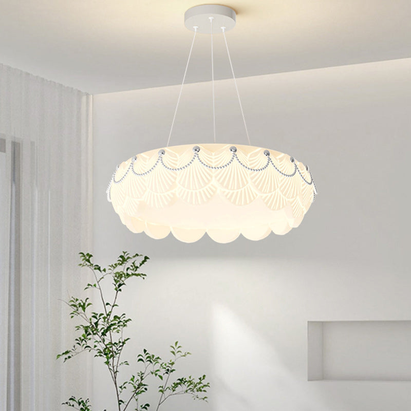 Contemporary Nordic Dome Cream Round Rotational Molding Hardware Acrylic LED Chandeliers For Living Room
