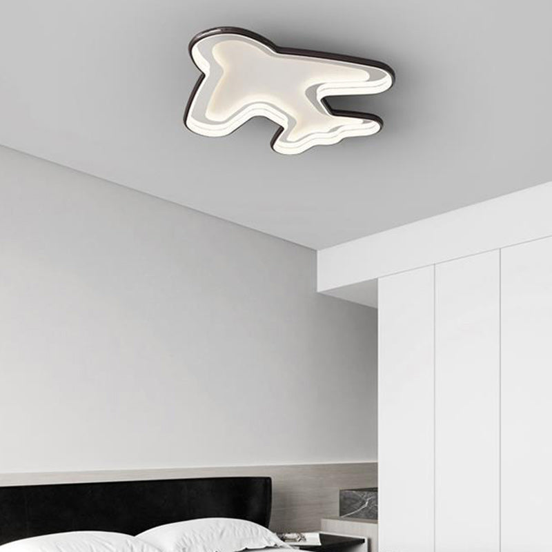 Contemporary Creative PC Aluminum Hardware Airplane LED Flush Mount Ceiling Light For Bedroom