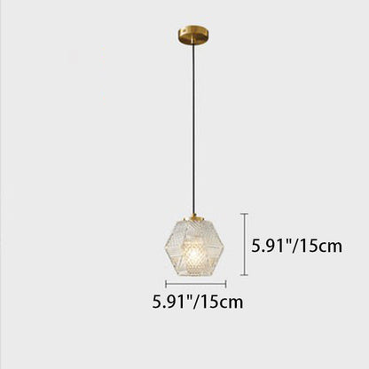 Contemporary Nordic Dome Polygonal Cube Transparent Glass Lampshade Copper 1 - Light Pendant Light For Bedside