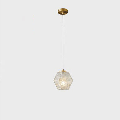 Contemporary Nordic Dome Polygonal Cube Transparent Glass Lampshade Copper 1 - Light Pendant Light For Bedside