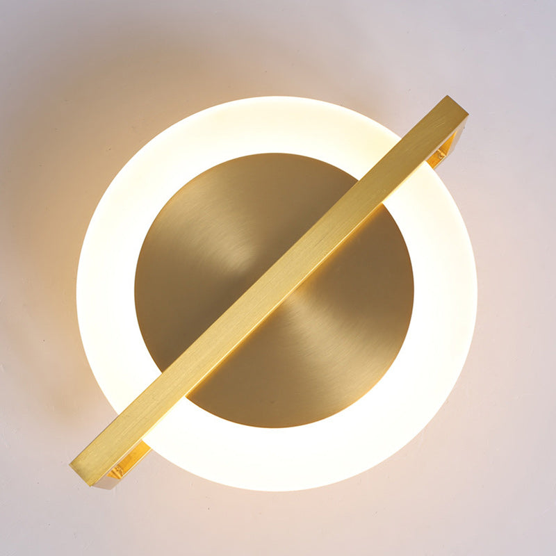 Contemporary Simplicity Round Full Copper Acrylic Lampshade LED Wall Sconce Lamp For Living Room