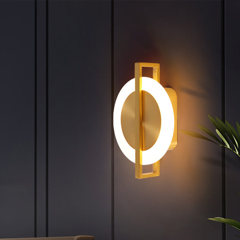 Contemporary Simplicity Round Full Copper Acrylic Lampshade LED Wall Sconce Lamp For Living Room