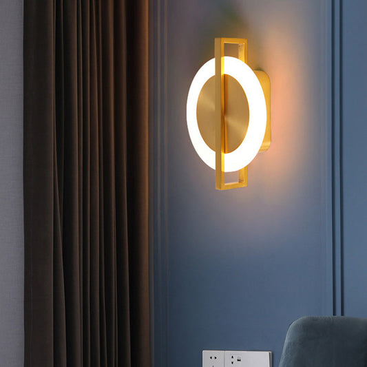 مصباح حائط LED بتصميم عصري بسيط دائري مصنوع بالكامل من النحاس والأكريليك لغرفة المعيشة 