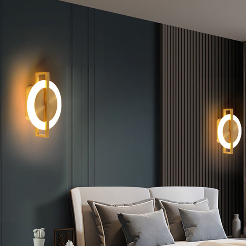 Contemporary Simplicity Round Full Copper Acrylic Lampshade LED Wall Sconce Lamp For Living Room