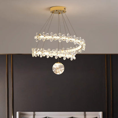 Contemporary Scandinavian Dome Crystal Flowers Orb Stainless Steel Lampshade LED Chandeliers For Living Room