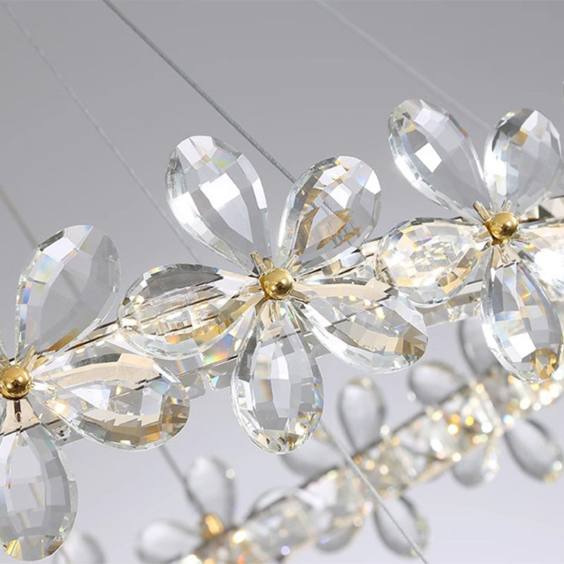 Contemporary Scandinavian Dome Crystal Flowers Orb Stainless Steel Lampshade LED Chandeliers For Living Room