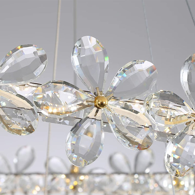 Contemporary Scandinavian Dome Crystal Flowers Orb Stainless Steel Lampshade LED Chandeliers For Living Room