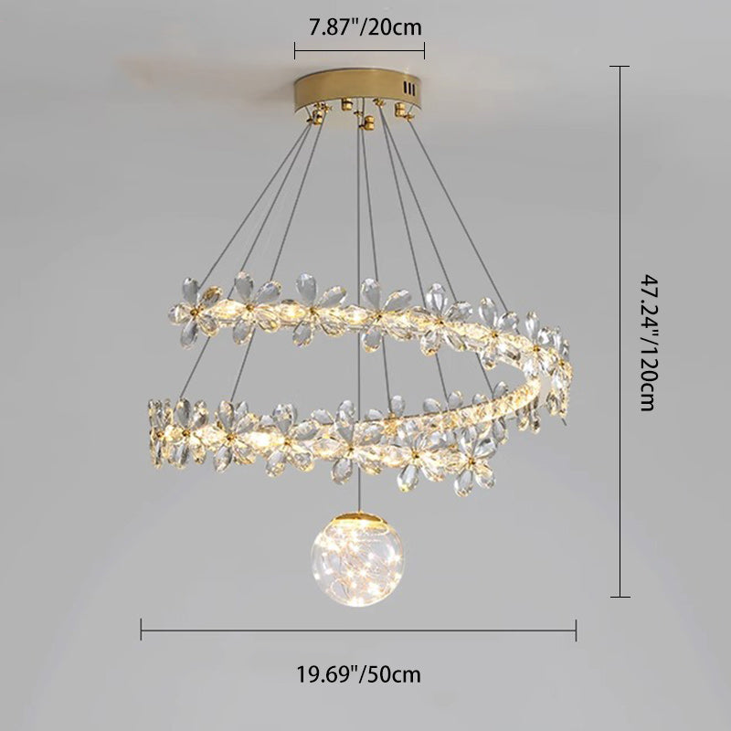 Contemporary Scandinavian Dome Crystal Flowers Orb Stainless Steel Lampshade LED Chandeliers For Living Room