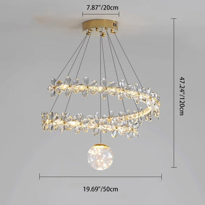 Contemporary Scandinavian Dome Crystal Flowers Orb Stainless Steel Lampshade LED Chandeliers For Living Room