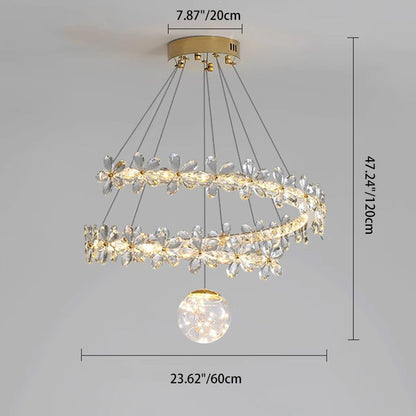 Contemporary Scandinavian Dome Crystal Flowers Orb Stainless Steel Lampshade LED Chandeliers For Living Room