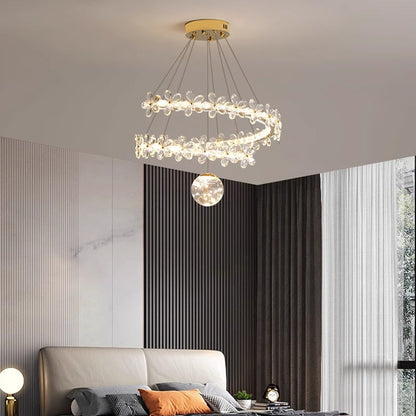 Contemporary Scandinavian Dome Crystal Flowers Orb Stainless Steel Lampshade LED Chandeliers For Living Room