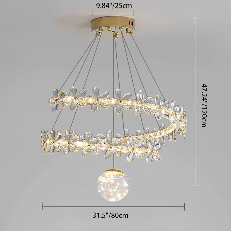 Contemporary Scandinavian Dome Crystal Flowers Orb Stainless Steel Lampshade LED Chandeliers For Living Room