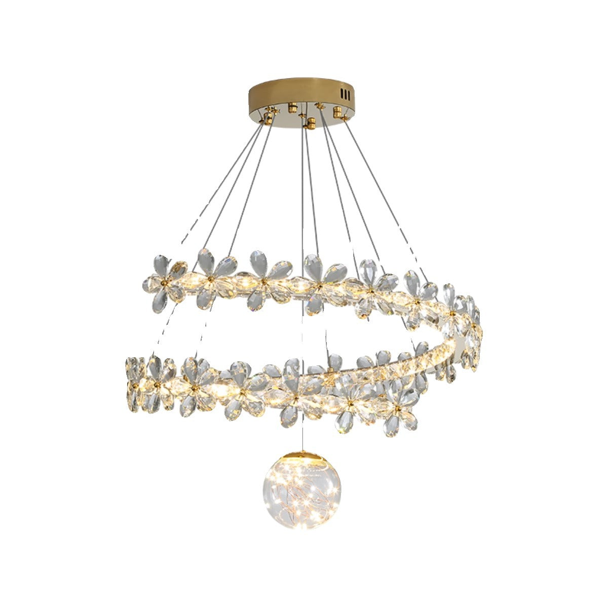 Contemporary Scandinavian Dome Crystal Flowers Orb Stainless Steel Lampshade LED Chandeliers For Living Room