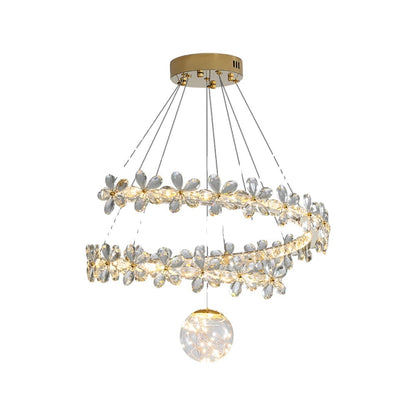 Contemporary Scandinavian Dome Crystal Flowers Orb Stainless Steel Lampshade LED Chandeliers For Living Room