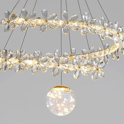 Contemporary Scandinavian Dome Crystal Flowers Orb Stainless Steel Lampshade LED Chandeliers For Living Room